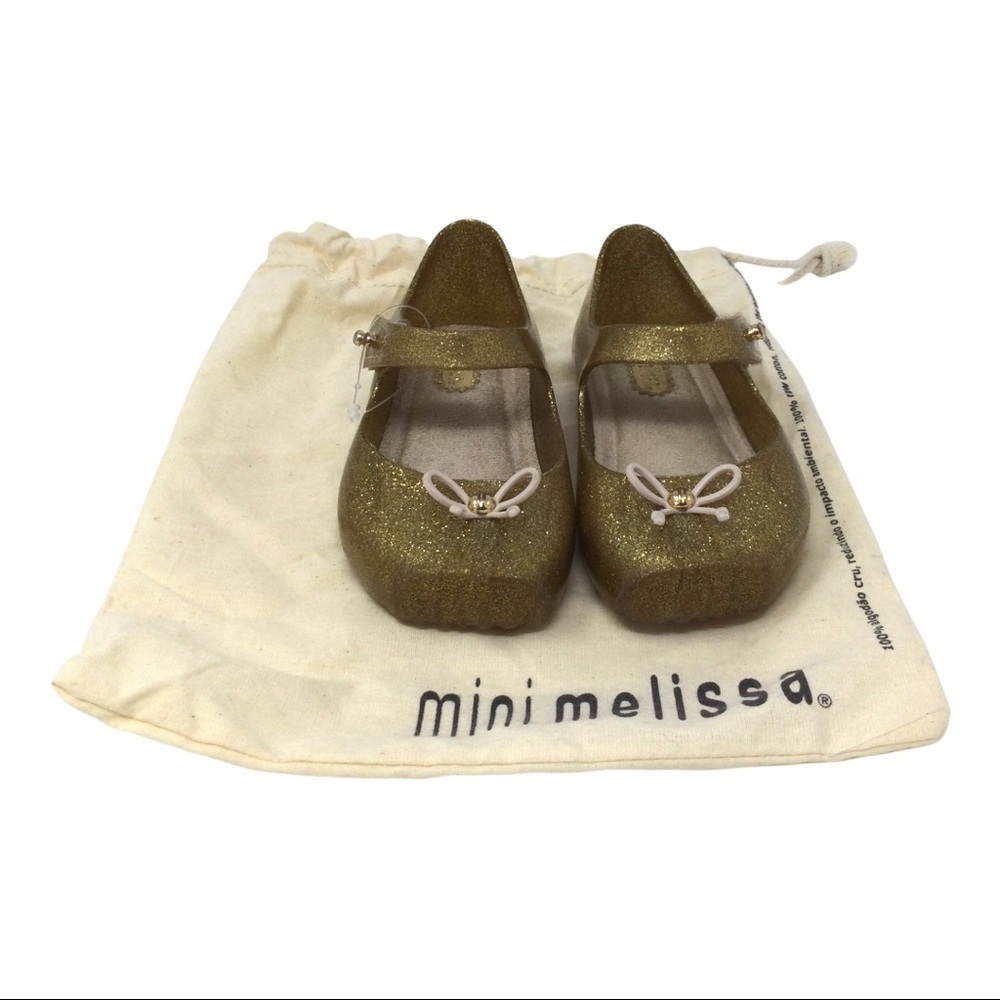 Mini Melissa Mary Jane Gold Sparkle‎ Glitter Ballet Shoes